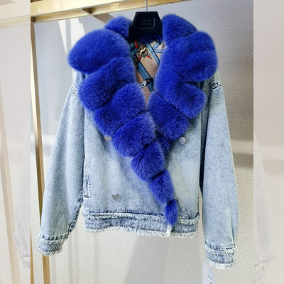 Abrigo Corto Estilo Vaquero con Cuello de Piel para Mujer - Image 29