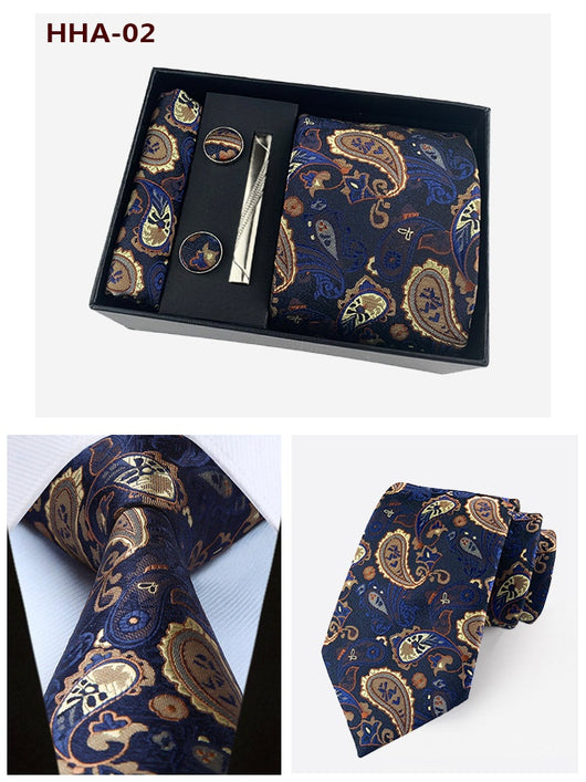 Set de Corbata Paisley con Clip y Caja de Regalo - Corbata Negra Elegante para Negocios - Image 25