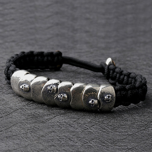 Pulsera Táctica de Paracord Plateado con Diseño Calavera