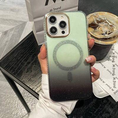 Funda Magnética para Teléfono con Degradado Glitter y Borde Dorado