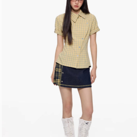 Camisa Cuadriculada Manga Corta Efecto Reductor para Mujer - Image 5