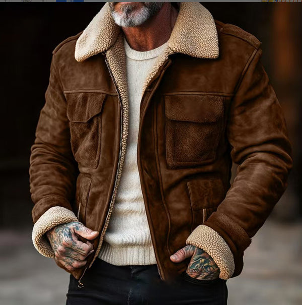 Chaqueta de Lana de Cordero con Solapa y Cierre - Abrigo Elegante para Hombre
