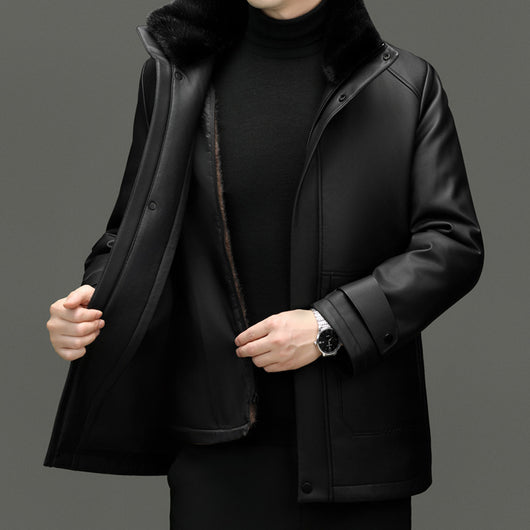 Chaqueta de Cuero para Hombre con Forro de Cashmira y Visón Desmontable - Image 3