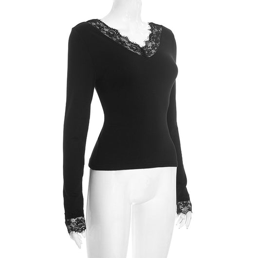 Blusa Elegante de Encaje con Escote en V y Mangas Largas para Otoño e Invierno - Image 27
