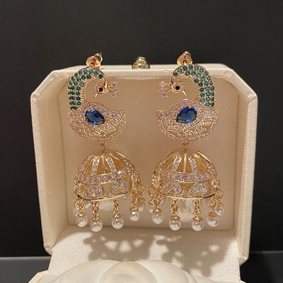 Aretes de Jaula de Pavo Real con Perlas y Borla de Cristal - Image 7