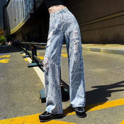 Pantalones Rectos Sueltos Rotos Estilo Papá Drapeado - Image 16