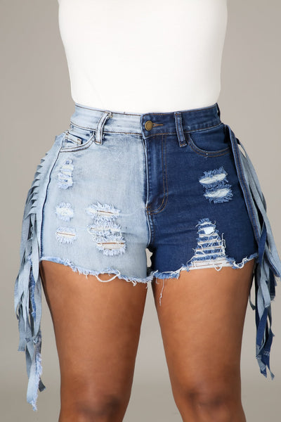 Shorts Denim Bicolor con Fleco y Ruedo Deshilachado - Image 9