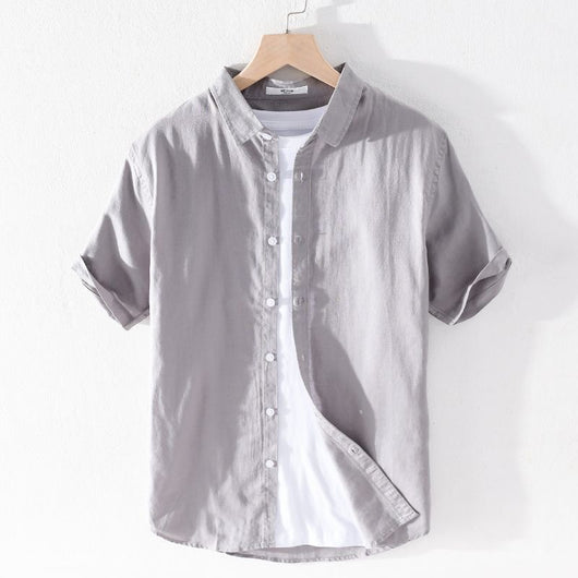 Camisa de Lino Manga Corta para Hombre - Comodidad de Verano - Image 11