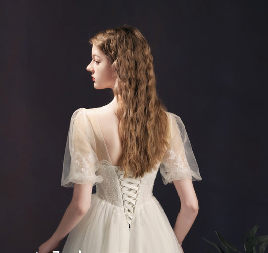 Vestido de Novia Blanco Midi con Mangas Burbuja - Image 10
