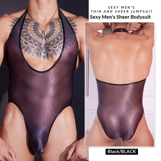 Body Masculino Elegante Cuello Halter en Seda Semitransparente - Image 5