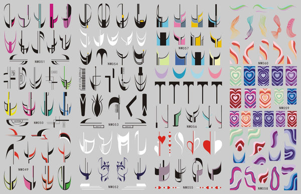 Stickers de Uñas con Diseño de Líneas Abstractas y Cintas Acuarela