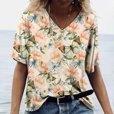 Blusa Casual con Estampado Animal Cuello V Manga Corta Personalizable - Image 17