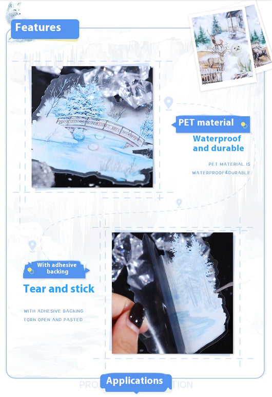 A set of 25 PET stickers featuring winter landscapes, ice castles, deer, wolves, and an ice queen in a snowy fantasy theme. - Image 18