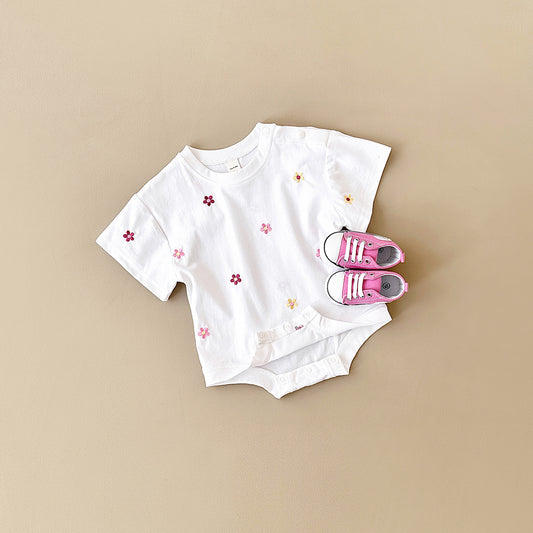 Jumpsuit Infantil con Bordado Floral, Cuello Redondo y Diseño Triangular - Image 2