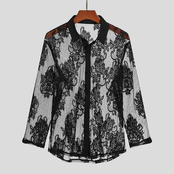 Camisa de Malla Transpirable con Encaje de Manga Larga para Hombre