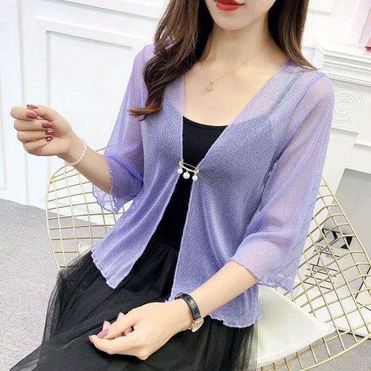 Cardigan de Encaje con Mangas Tipo Hoja de Loto y Malla Exterior - Image 9