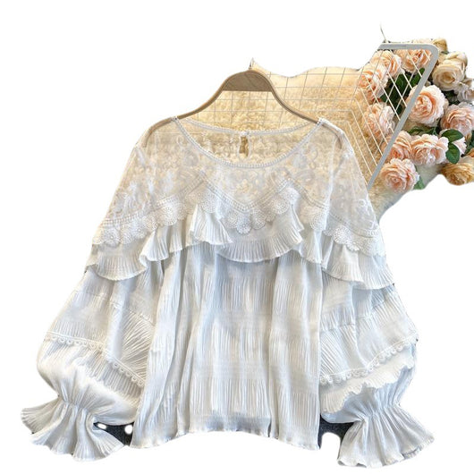 Blusa Chifón con Volantes de Encaje y Mangas Abullonadas - Image 2