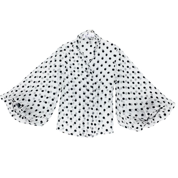 Blusa Organza Transparente con Volantes y Lunares para Mujer