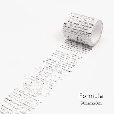 Washi tape with a black gothic-style alphabet letter pattern on a white background, showing a partial alphabet. - Image 12
