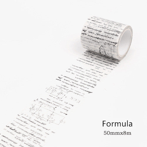 Washi tape with a black gothic-style alphabet letter pattern on a white background, showing a partial alphabet. - Image 12