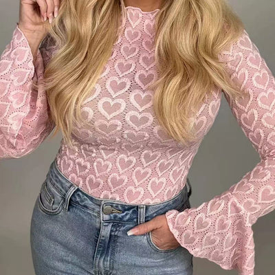 Blusa Ajustada de Cuello Alto y Manga Larga para Mujer