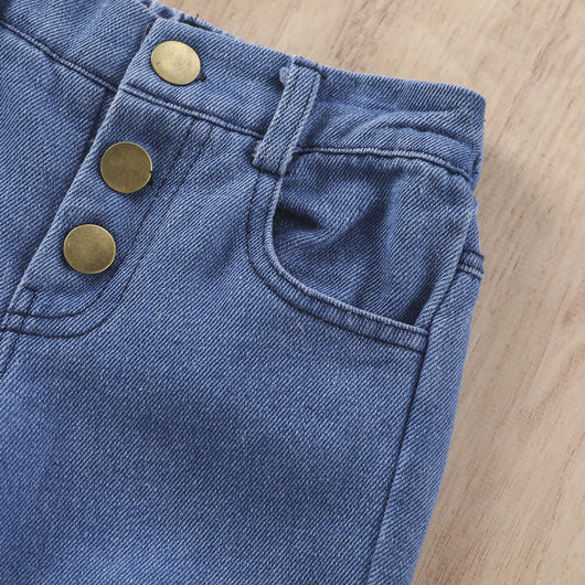 Conjunto Infantil: Top Escotado y Pantalón Denim de Color Sólido - Image 8