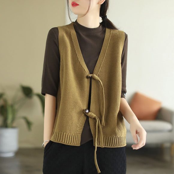 Chaleco Abrigo Estilo Retro Verde con Hebilla Asiática