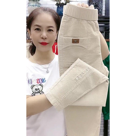 Pantalones Pencil Cintura Alta Estilo Coreano en Pana Suelta - Image 11