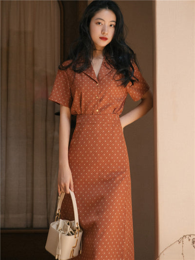 Conjunto Retro Floral Hong Kong: Blusa y Falda Dos Piezas - Image 3