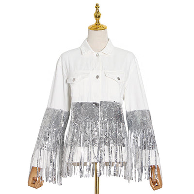 Chaqueta Denim Oversize con Lentejuelas, Bolsillos y Detalles Rotos - Image 16