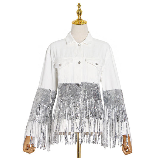 Chaqueta Denim Oversize con Lentejuelas, Bolsillos y Detalles Rotos - Image 16