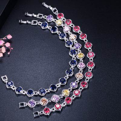 Pulsera de Oro Blanco con Circonita Cúbica y Cadena de Cristales Brillantes - Image 4