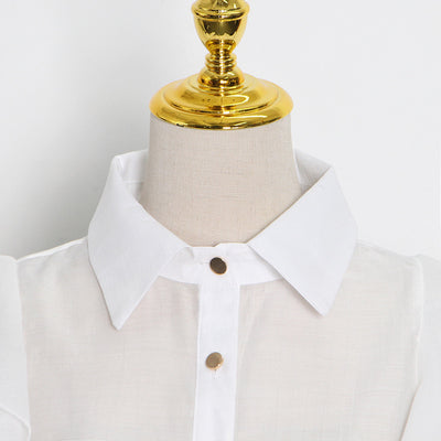 Blusa Organza Color Sólido con Cuello Solapa y Volantes - Image 19