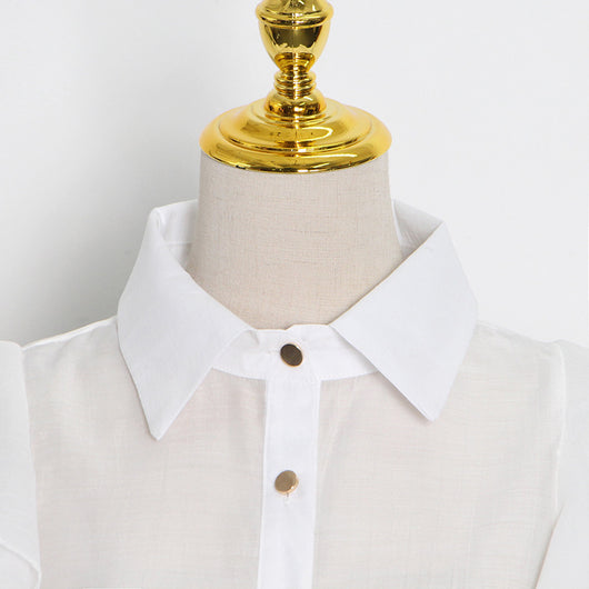 Blusa Organza Color Sólido con Cuello Solapa y Volantes - Image 19