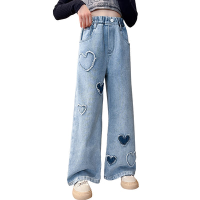 Pantalones Denim Anchos con Borde Crudo para Niñas - Image 4