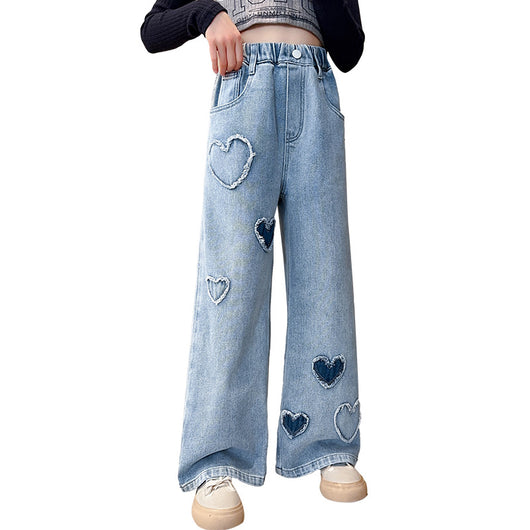 Pantalones Denim Anchos con Borde Crudo para Niñas - Image 4
