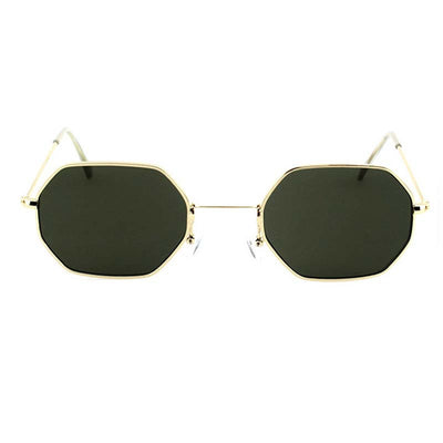Silver polygonal sunglasses with clear lenses, featuring a thin metal frame and vintage style. - Image 42