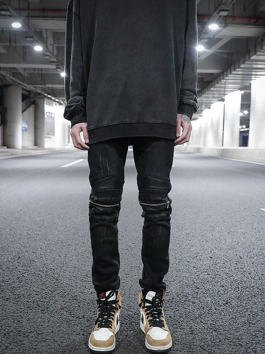 Jeans Slim Fit Biker con Parches de Cuero y Cierre Elástico - Image 10