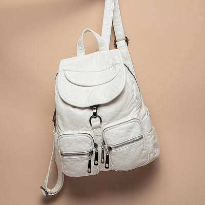 Mochila de Cuero Lavado para Mujer - Gran Capacidad y Estilo Casual - Image 4