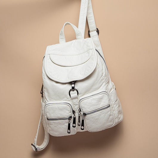 Mochila de Cuero Lavado para Mujer - Gran Capacidad y Estilo Casual - Image 4