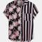 Camisa Masculina Casual Estampada de Coqueiro com Listras - Manga Curta Perfeita para Férias