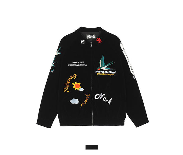 Abrigo de Algodón con Bordado de Patrón Retro Cartoon para Hombre