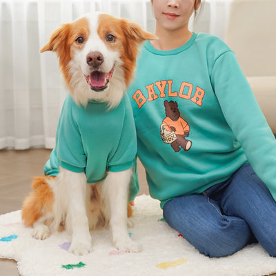 Large dog wearing a teal fleece-lined sweatshirt with 'BAYLOR' text and a bear graphic on the back. - Image 14