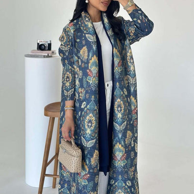 Cardigan Djellaba Étnico con Pliegues y Estampado - Capa Clásica de Moda - Image 33