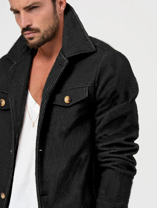 Abrigo de Lana para Hombre Elegante Botón Simple Diseño Liso - Image 12