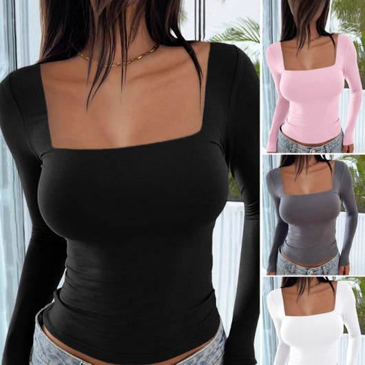 Blusa Cuadrada de Manga Larga Ajustada - Estilo Europeo Moderno - Image 5
