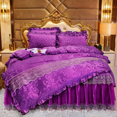 Juego de Cama Acolchado con Volante de Encaje y Terciopelo - Image 6