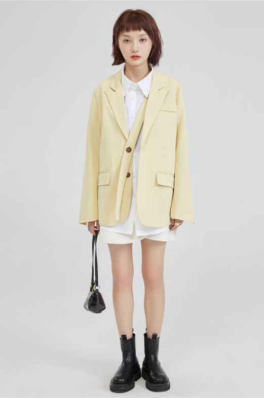 Blazer Corto Mujer Otoño Amarillo Crema Diseño Exclusivo Rejuvenecedor - Image 7