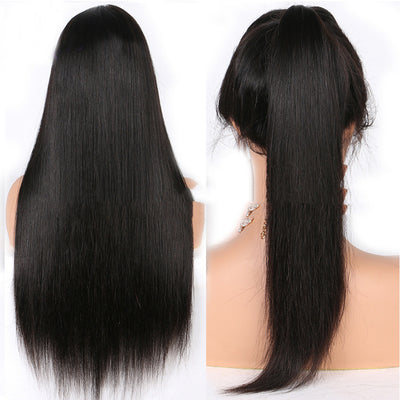 Peluca Frontal de Encaje Sintético Cabello Liso Negro Largo Medio - Image 2