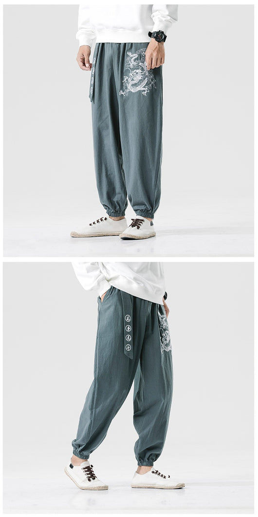 Pantalones Casuales Oversized con Bordado Dragón Estilo Suelto - Image 8